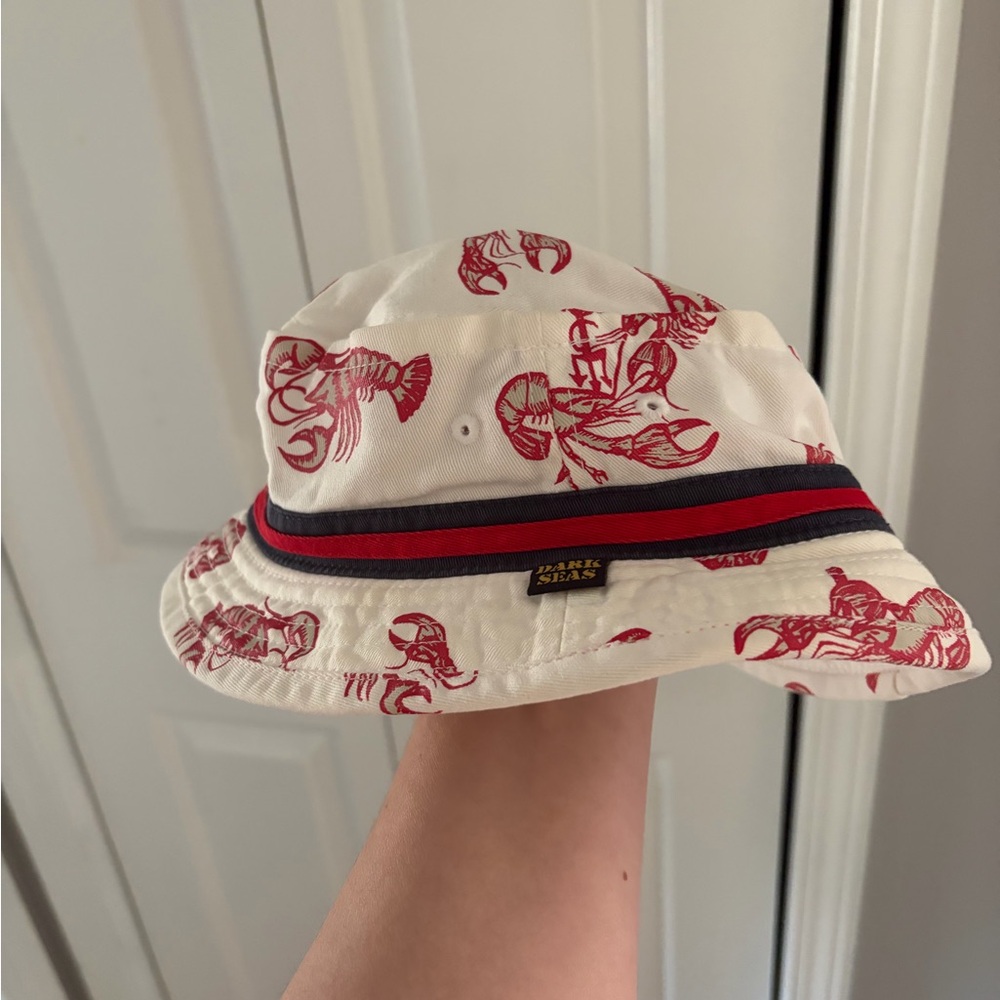 Kids Lobster Print Bucket Hat - White & Red